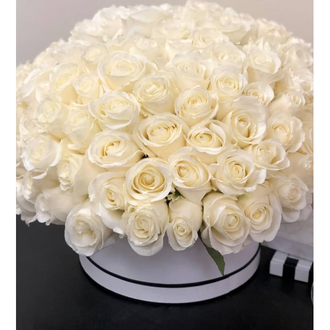 101 белая роза в коробке